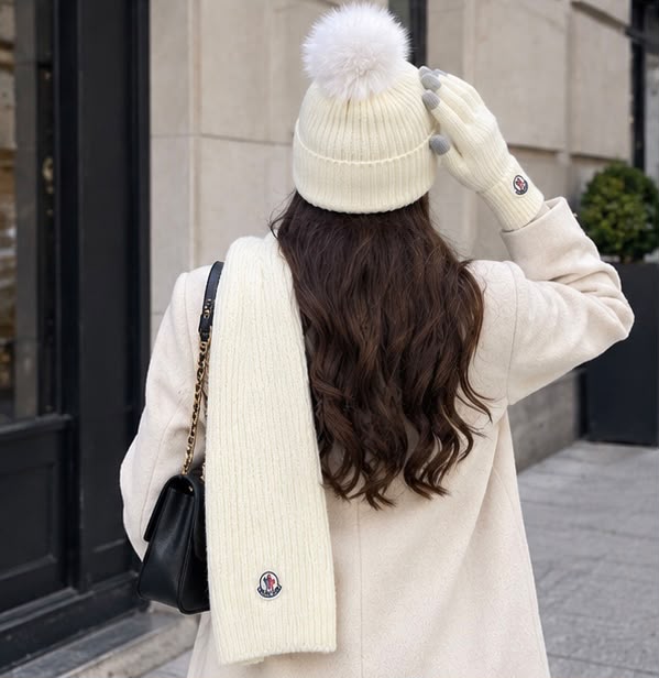 Moncler Scarf & Beanie - White