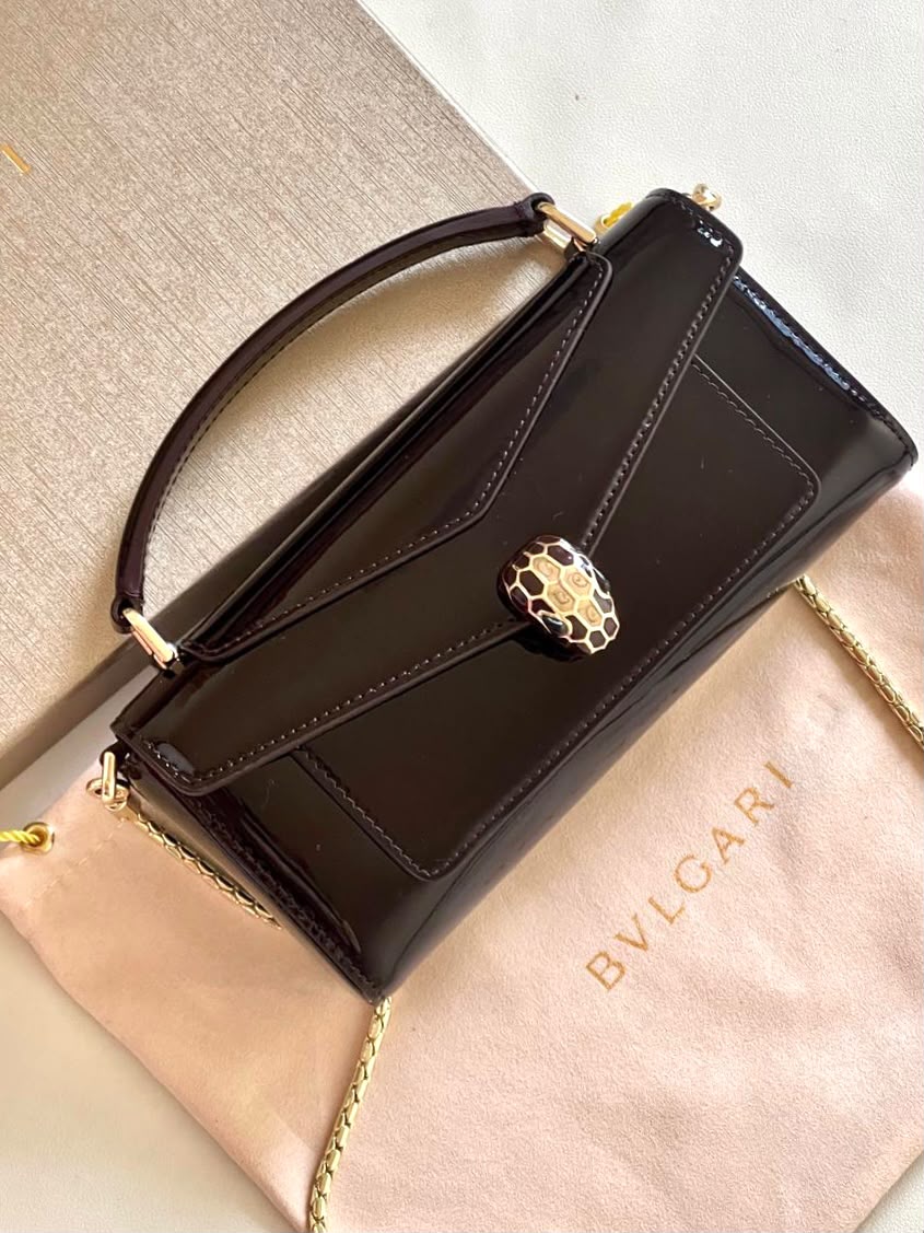 Bulgari Flap Shoulder Bag - Brown Snake Print