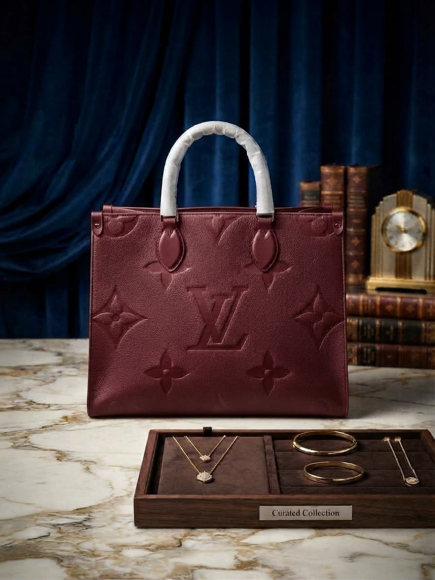 Louis Vuitton Structured Tote Bag - Burgundy Embossed