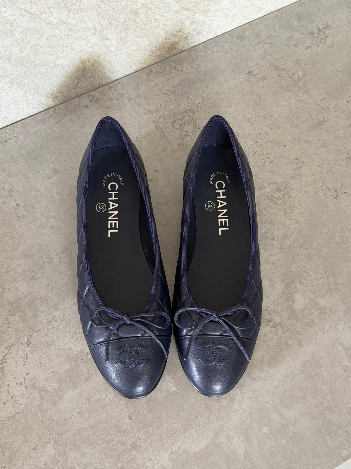 Chanel Quilted Bow Ballerina - Navy