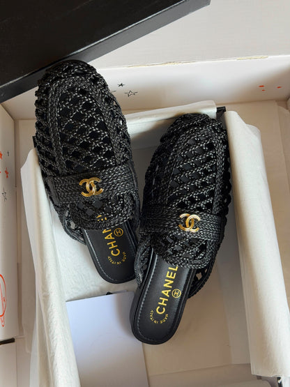 Chanel Braided Strap Mules - Black