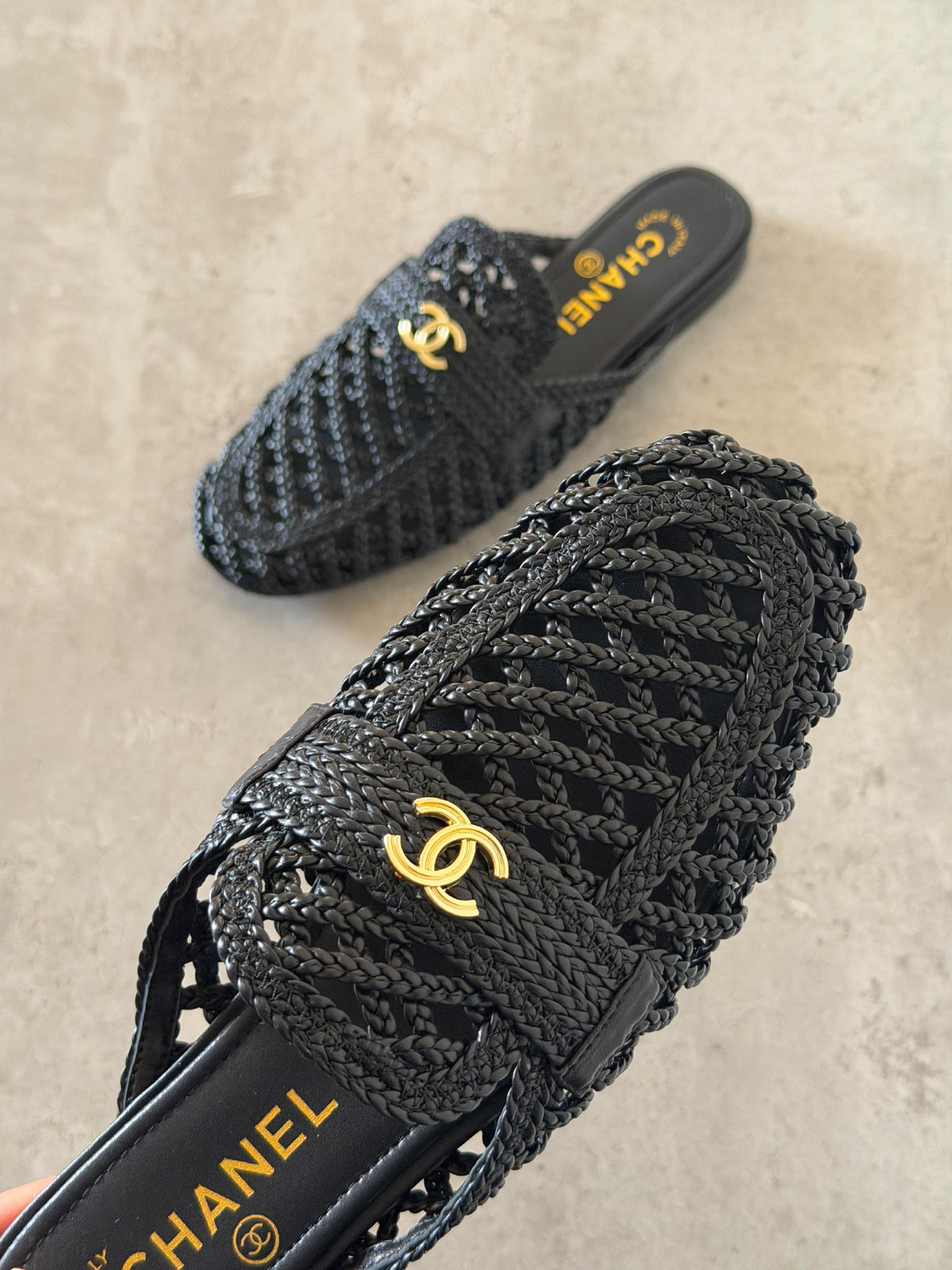 Chanel Braided Strap Mules - Black