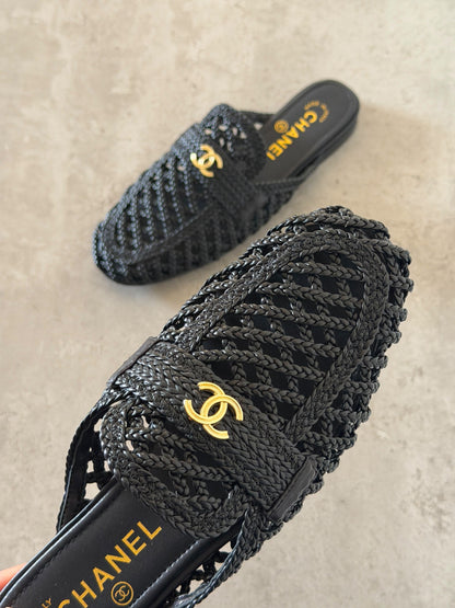 Chanel Braided Strap Mules - Black