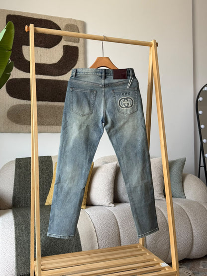 Gucci Jeans Pants Studded Logo - Blue