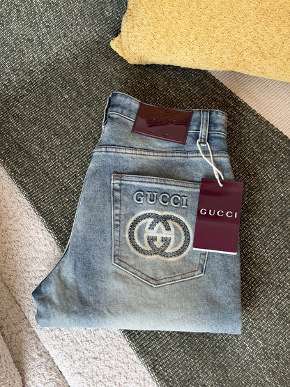 Gucci Jeans Pants Studded Logo - Blue