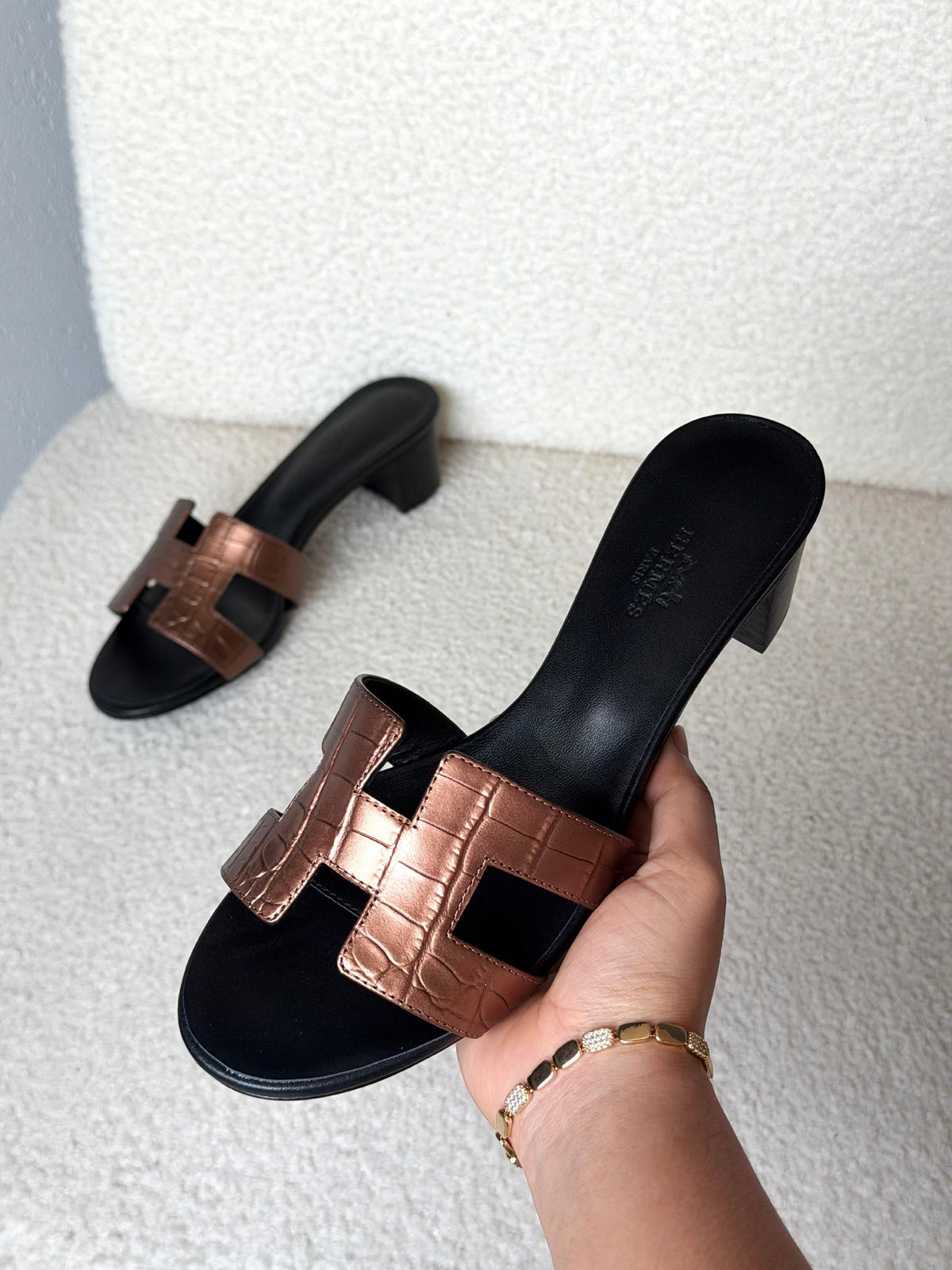 Hermès H-Strap Heels - Brown Embossed