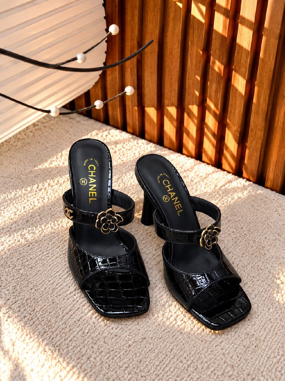 Chanel Heels - Black Embossed
