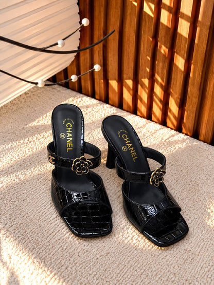 Chanel Heels - Black Embossed