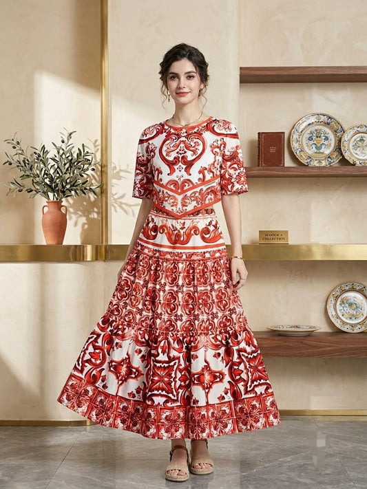 Dolce & Gabbana Cropped Top Tiered Skirt Set - White