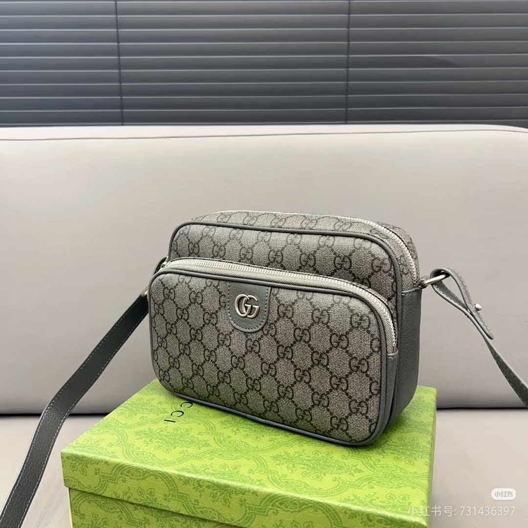 Gucci Double Compartment Crossbody Bag - Grey Monogram