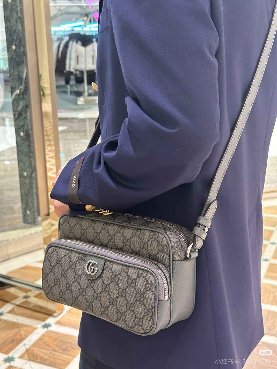 Gucci Double Compartment Crossbody Bag - Grey Monogram