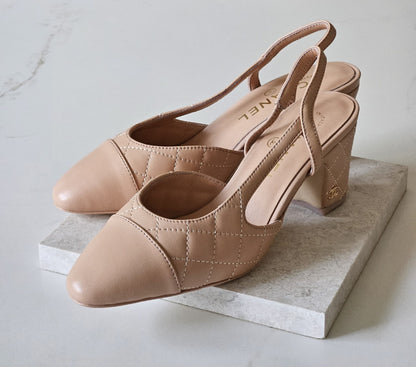 Chanel Quilted Slingback Heels - Beige