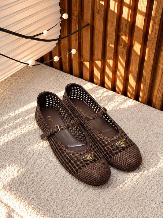 Prada Woven Mary Jane Ballerina - Brown