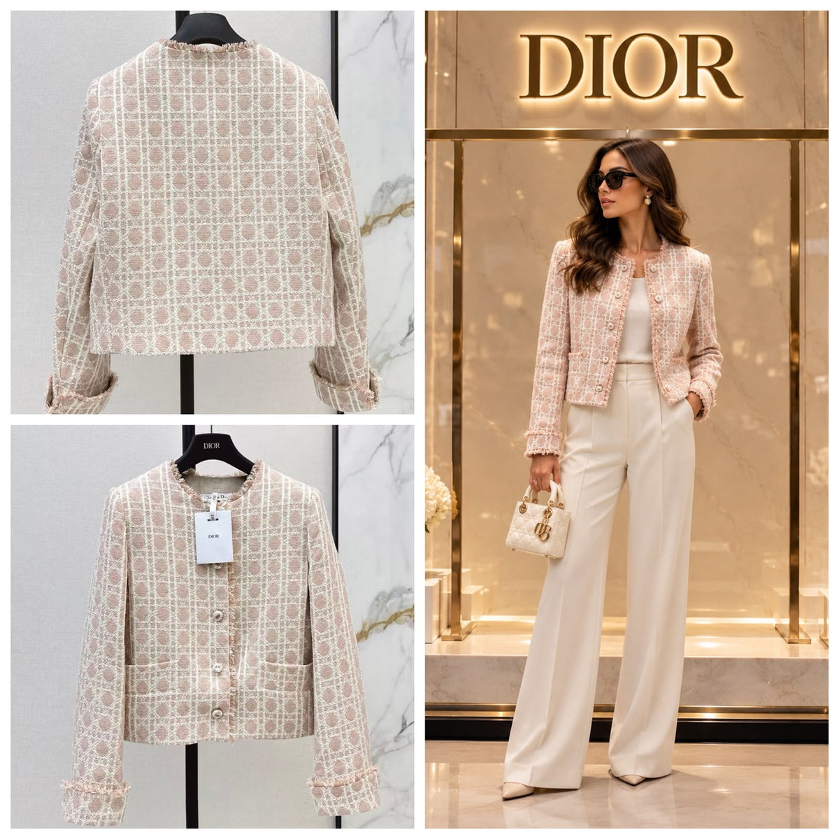 Dior Collarless Button-Front Jacket - Beige