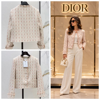Dior Collarless Button-Front Jacket - Beige