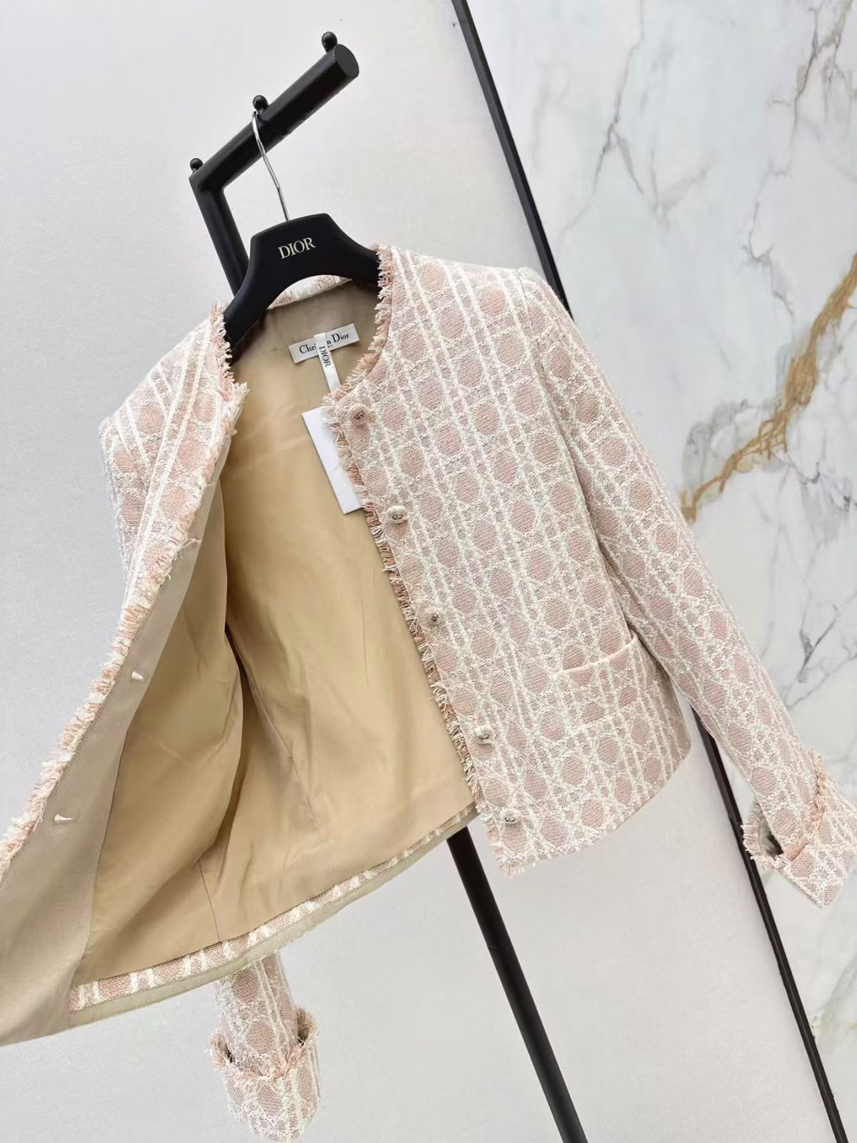 Dior Collarless Button-Front Jacket - Beige