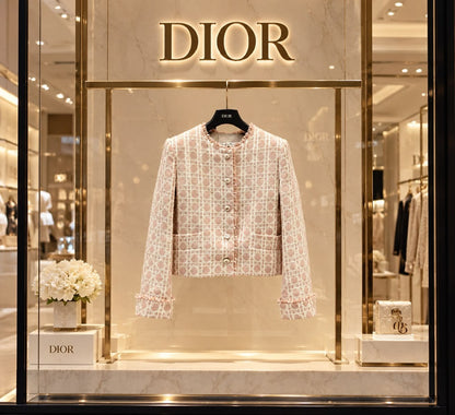 Dior Collarless Button-Front Jacket - Beige