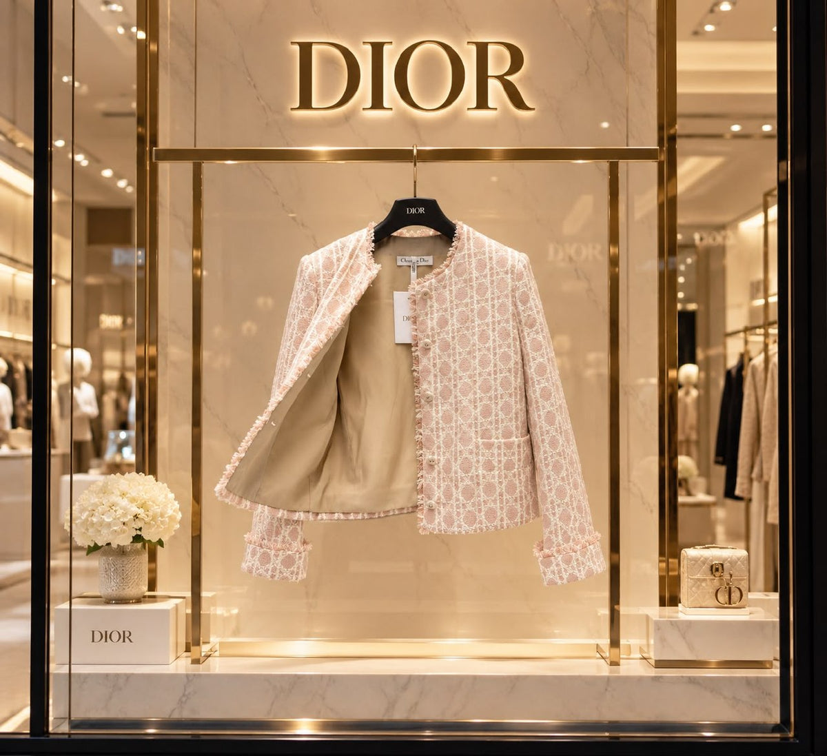Dior Collarless Button-Front Jacket - Beige