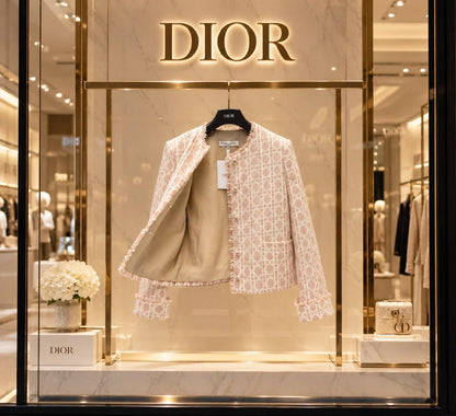 Dior Collarless Button-Front Jacket - Beige