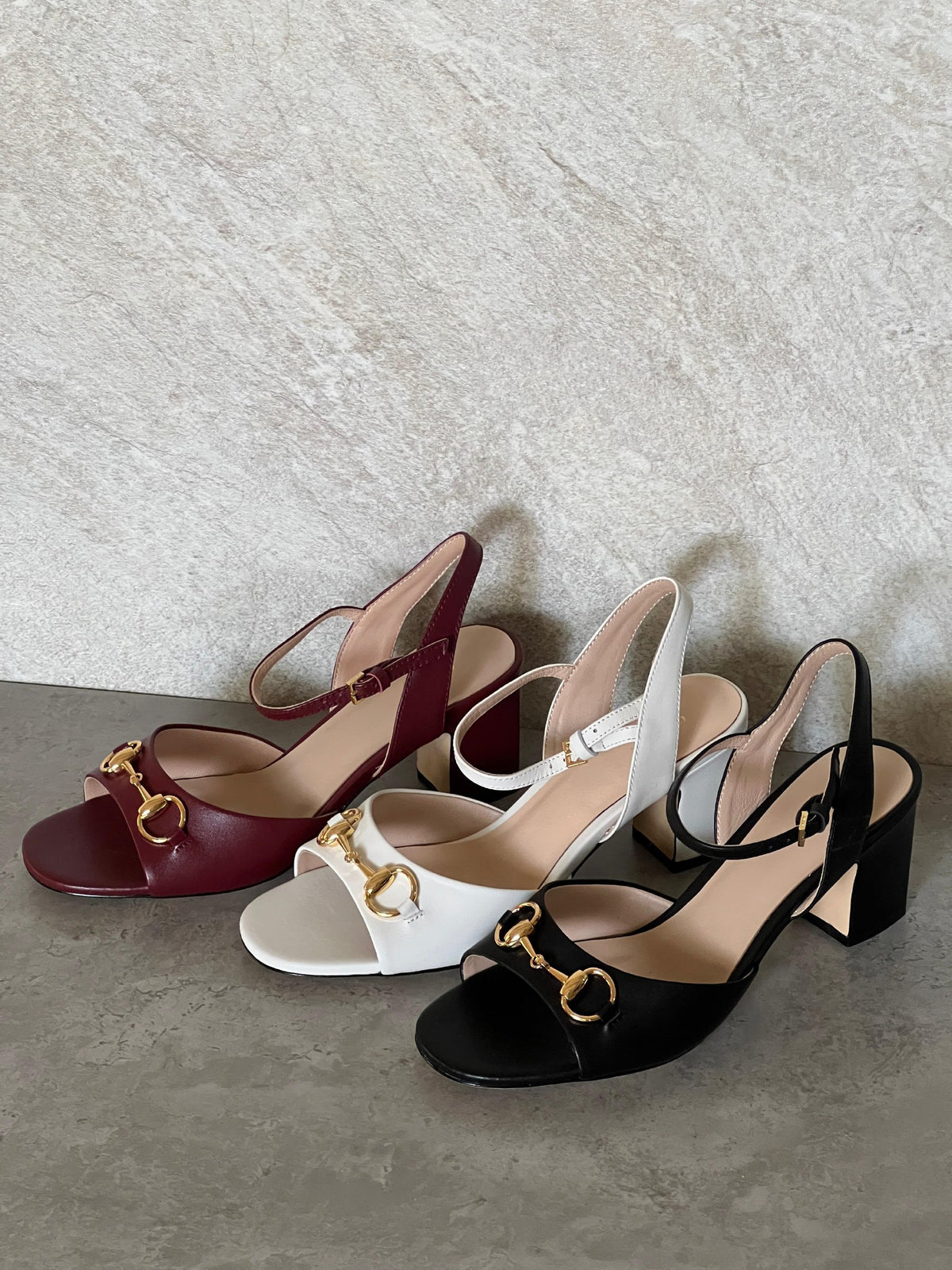 Gucci Horsebit Slingback Heels - Burgundy, White, Black