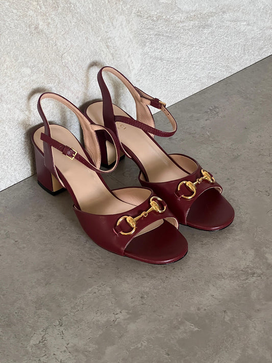 Gucci Horsebit Slingback Heels - Burgundy, White, Black
