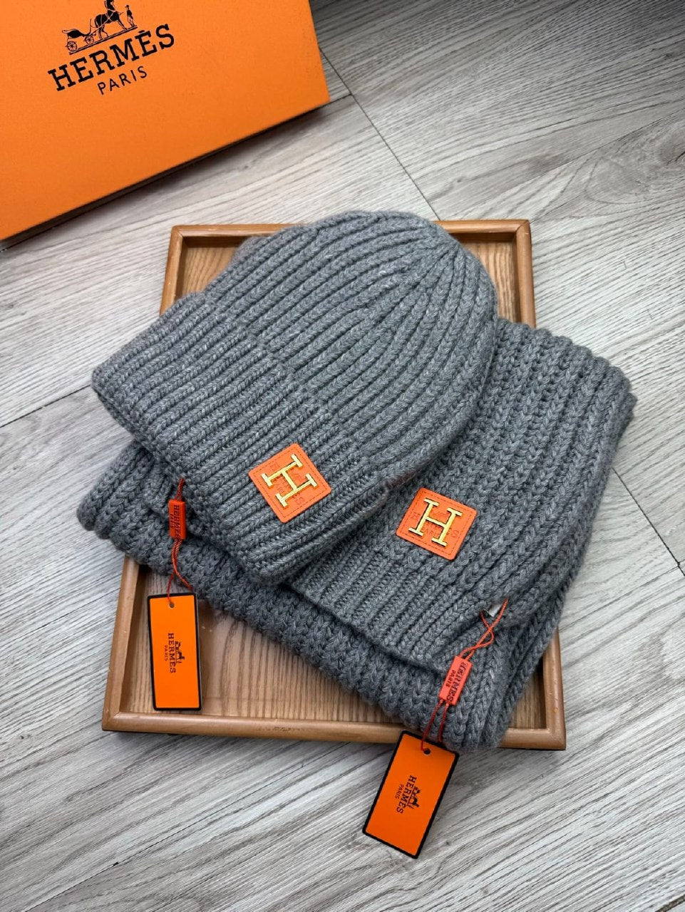 Hermes Scarf & Beanie - Grey