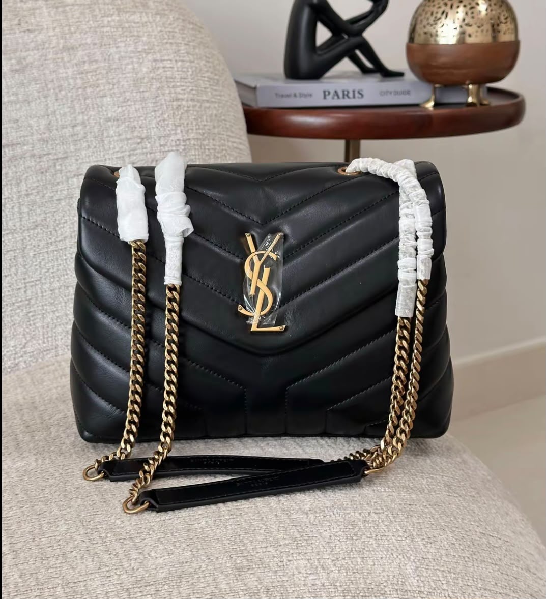 YSL Chevron Quilted Shoulder Bag - Black, Beige, Burgundy, Light Beige