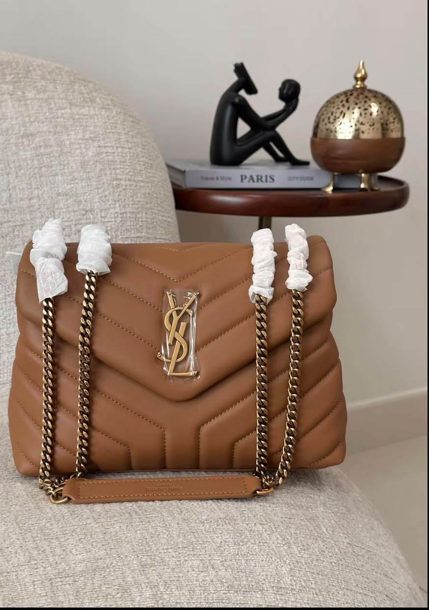 YSL Chevron Quilted Shoulder Bag - Black, Beige, Burgundy, Light Beige