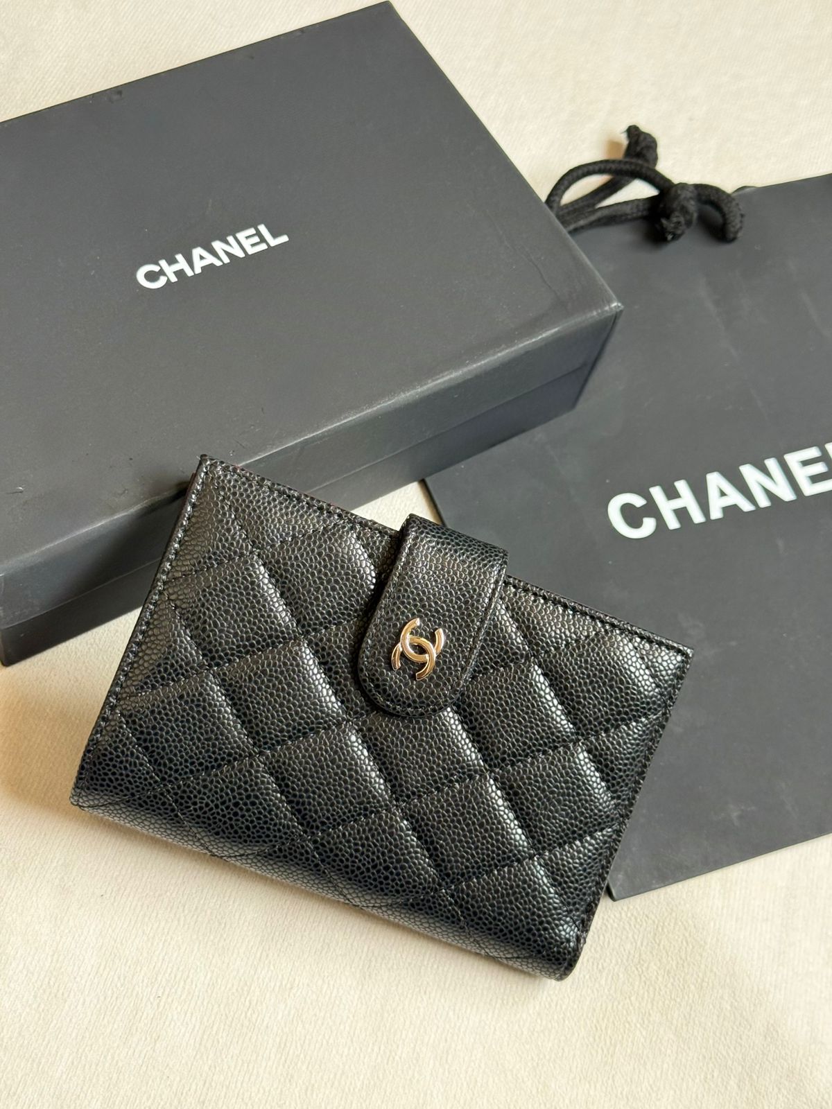 Chanel Diagonal-Quilted Wallet - Black