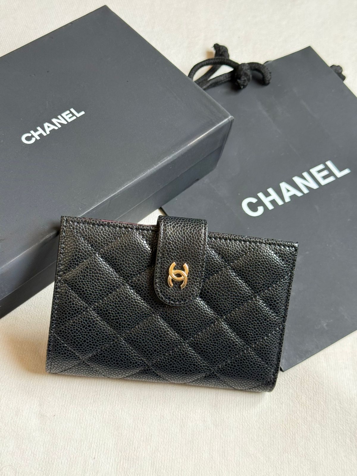 Chanel Diagonal-Quilted Wallet - Black