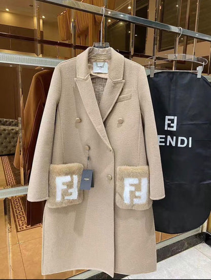 Fendi Double-Breasted Coat - Beige