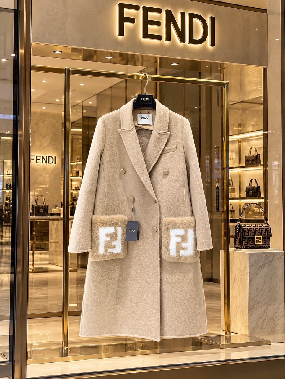 Fendi Double-Breasted Coat - Beige