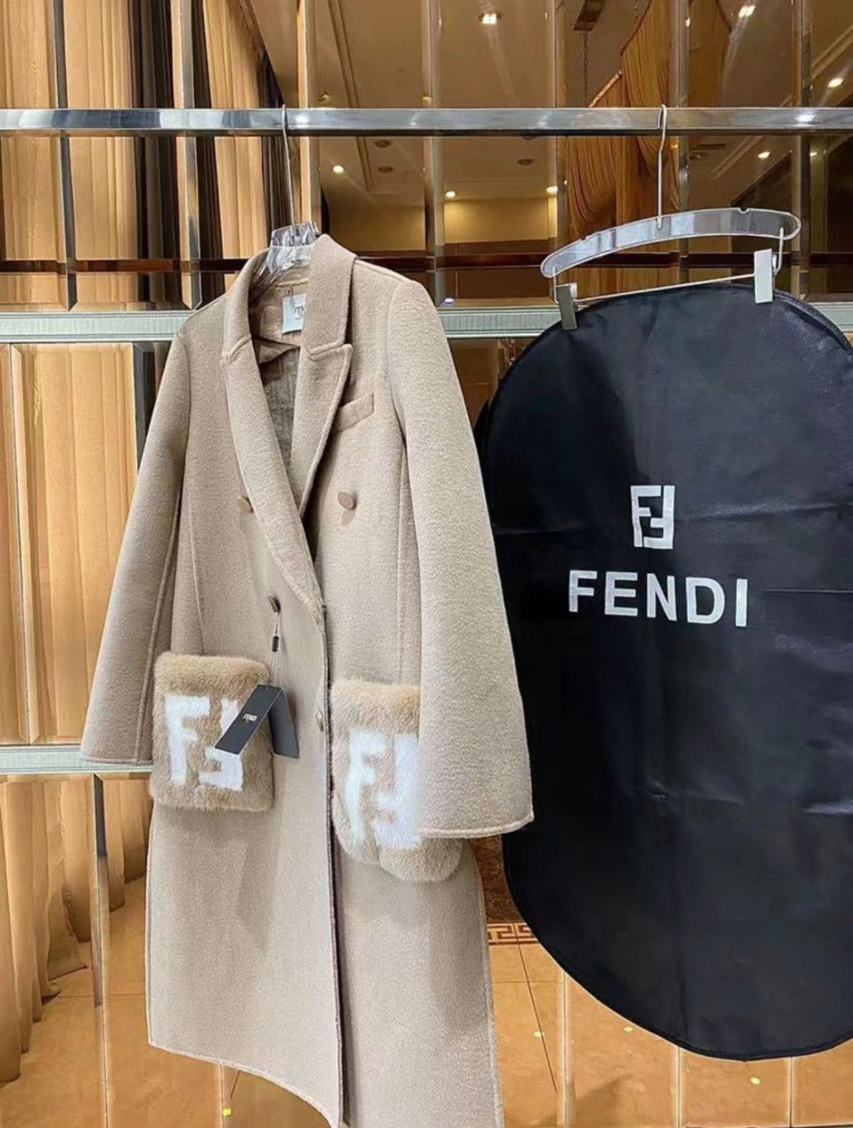 Fendi Double-Breasted Coat - Beige