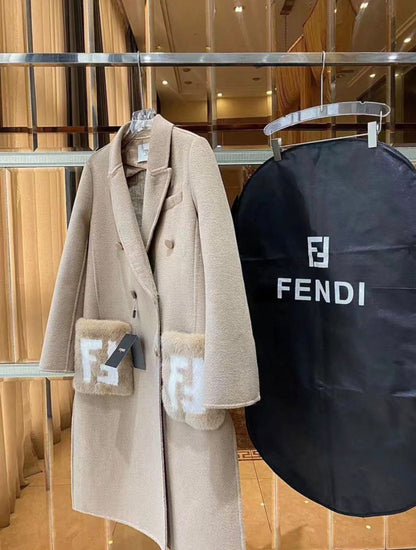 Fendi Double-Breasted Coat - Beige