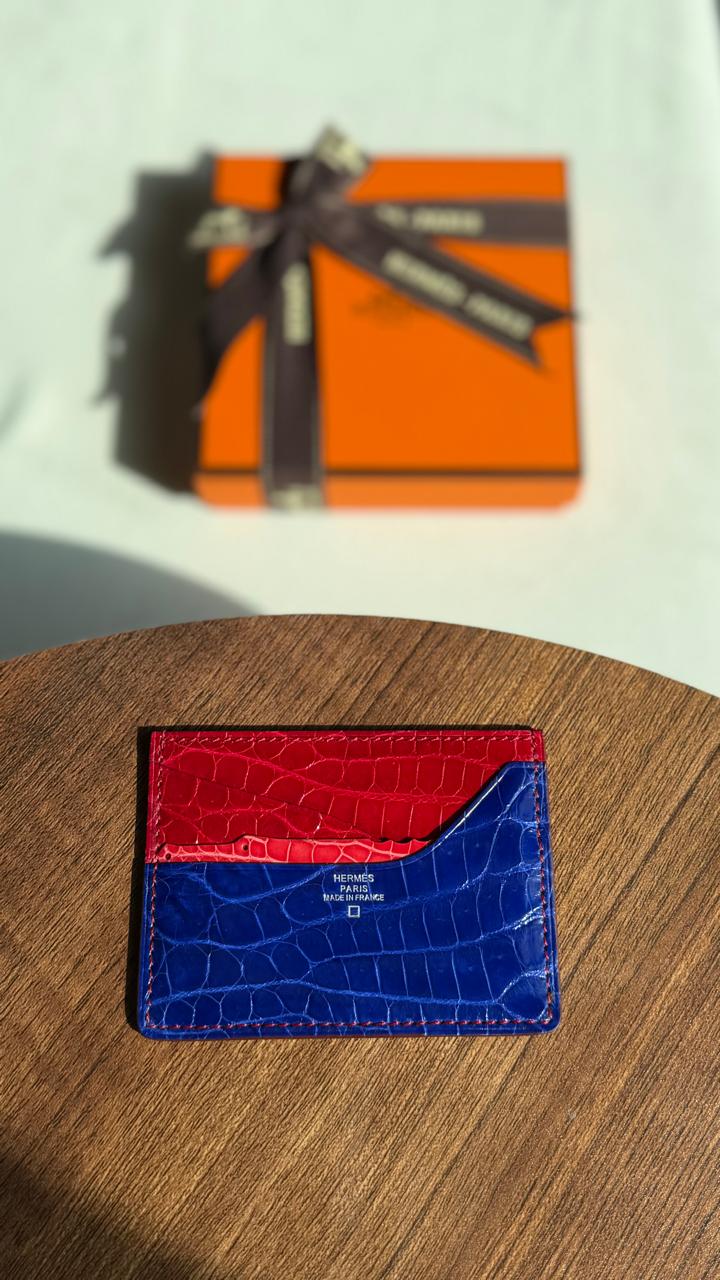 Hermès Card Holder - Blue Embossed