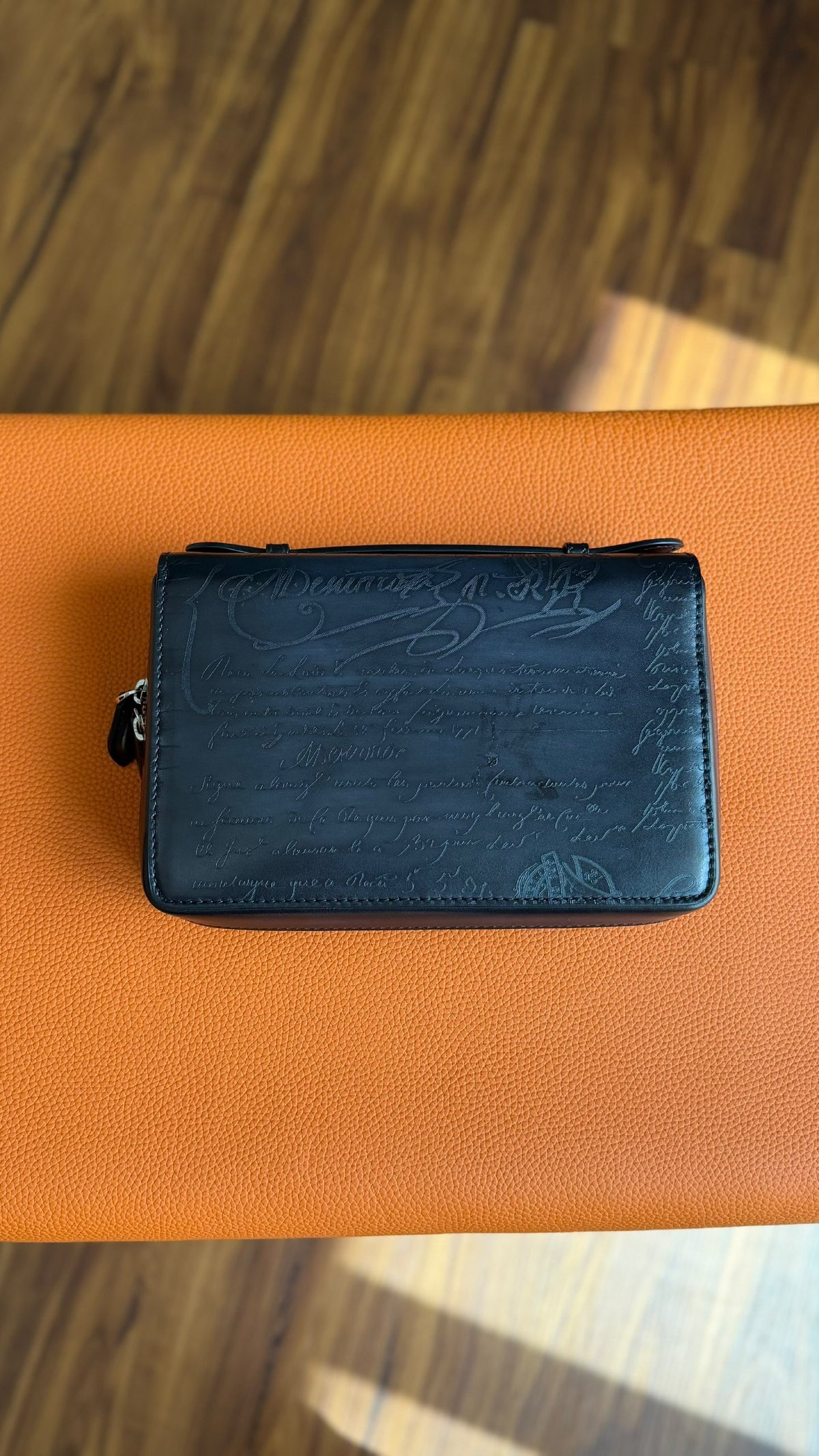 Berluti Itauba Wide Zipped Clutch - Navy, Blue, Green