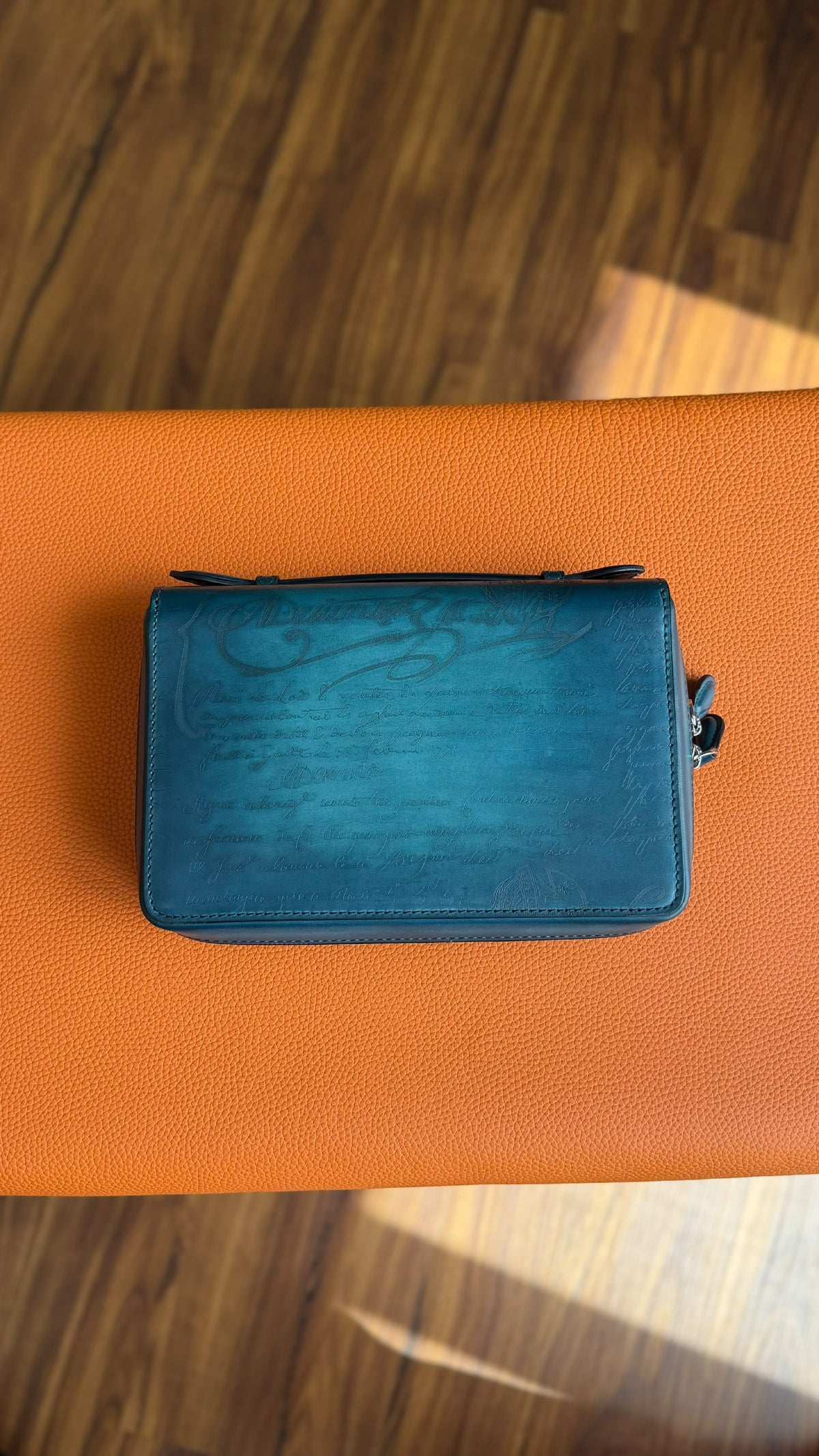 Berluti Itauba Wide Zipped Clutch - Navy, Blue, Green