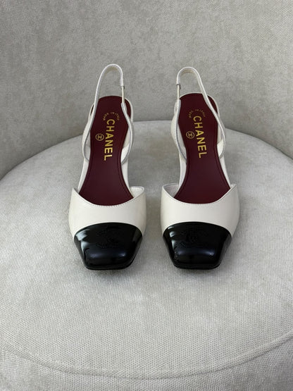Chanel Heels - Black & White Embossed