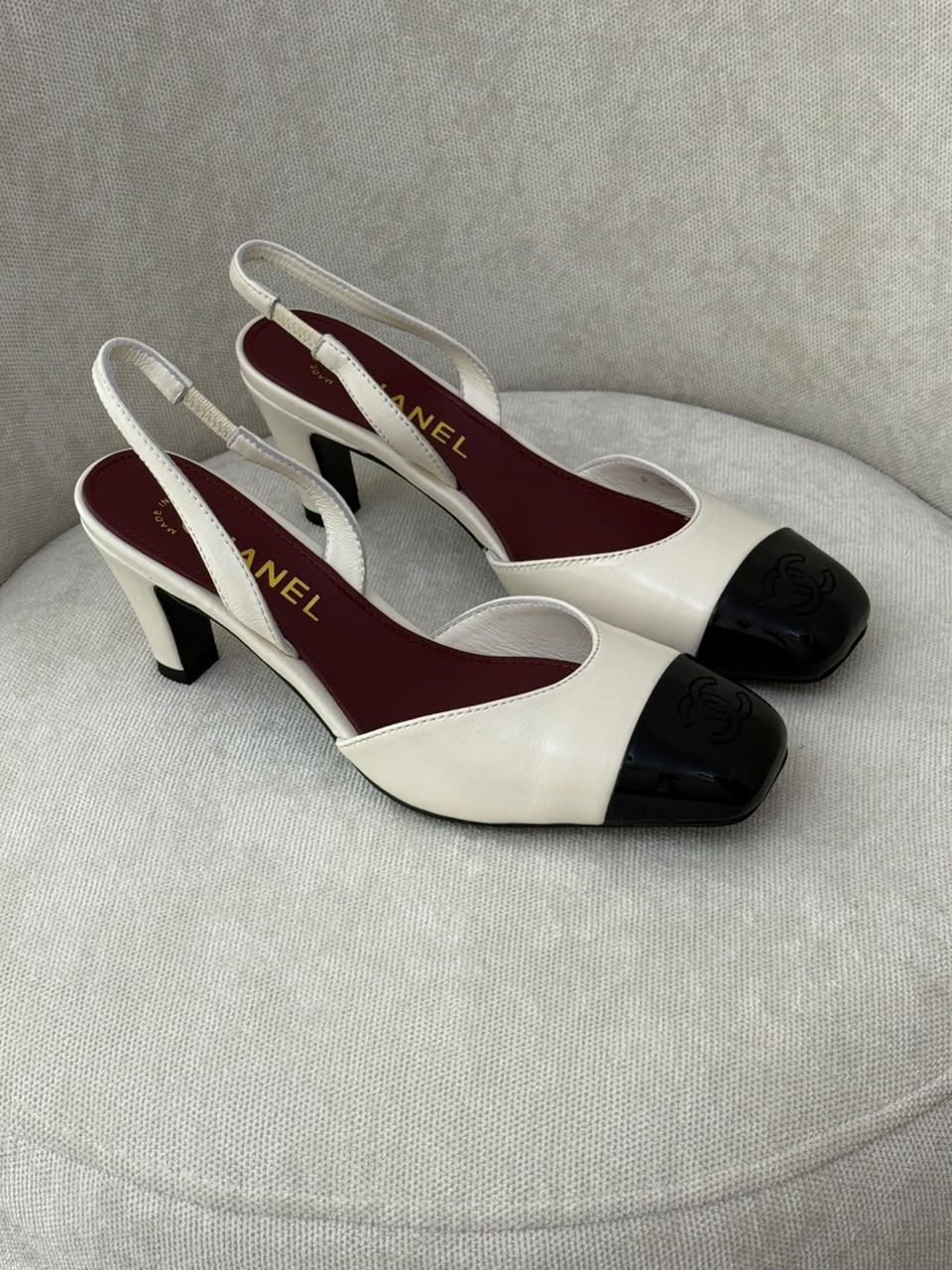 Chanel Heels - Black & White Embossed