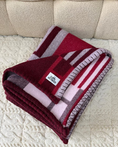 Hermès Blanket Geometric Stripe - Burgundy