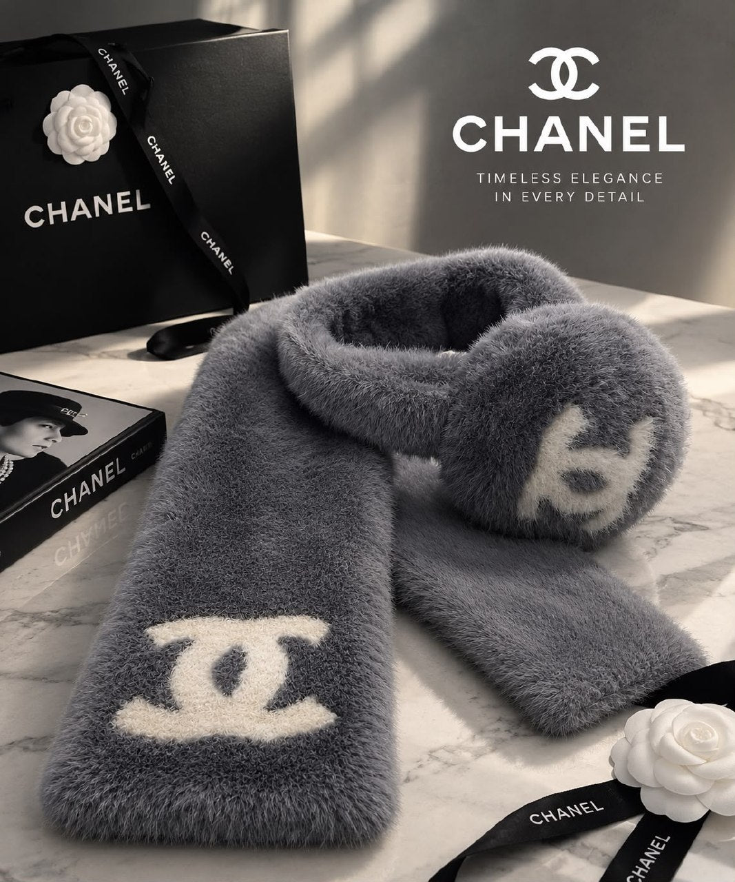 Chanel Scarf & Earmuffs - Dark Grey