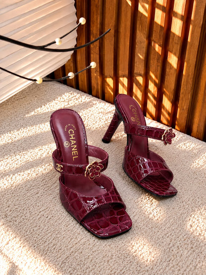Chanel Heels - Burgundy Embossed