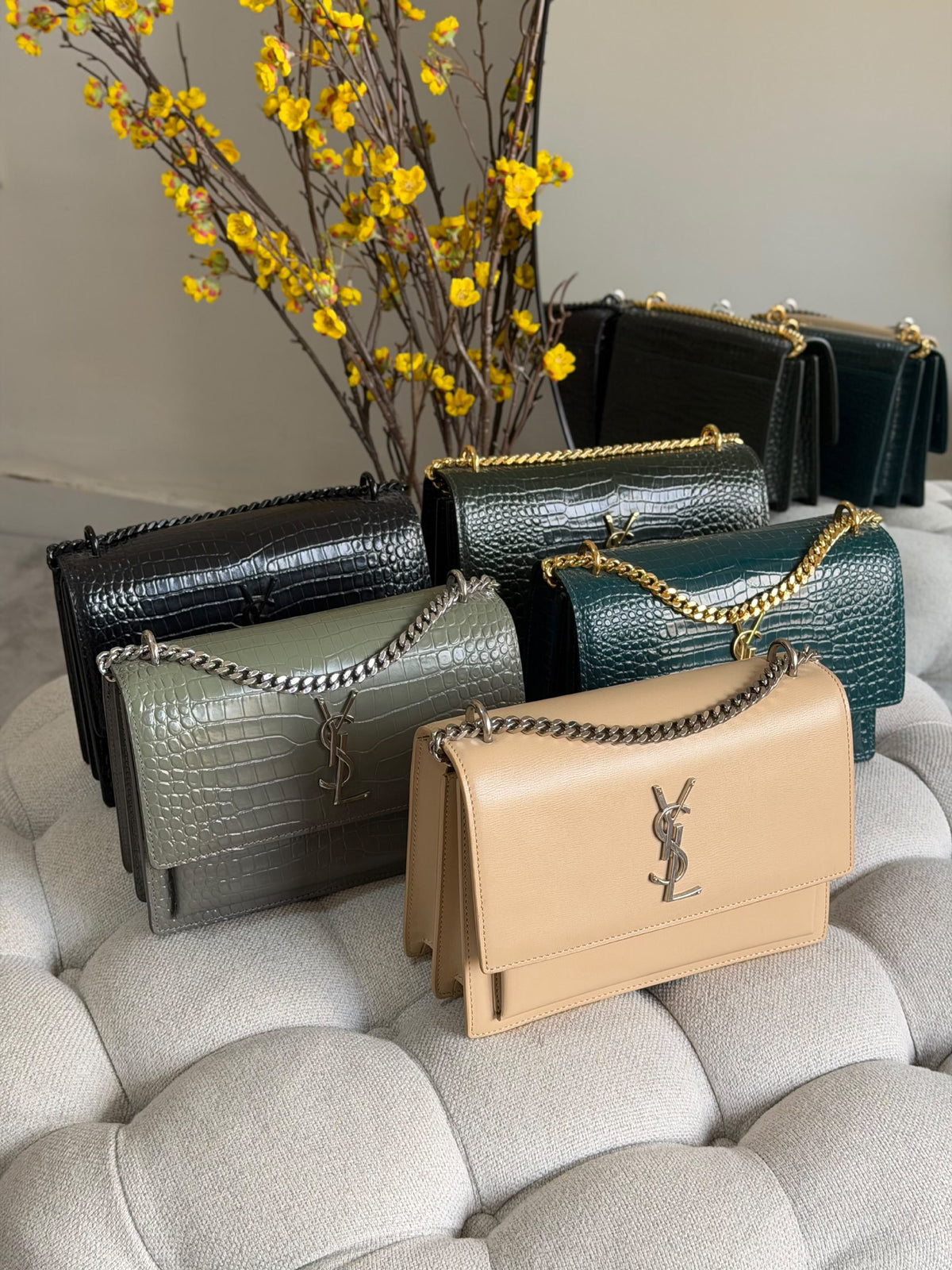 YSL Shoulder Bag Croc Flap - Blue Embossed