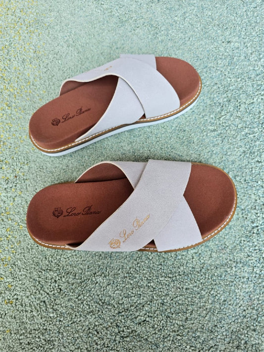Loro Piana Slippers Cross-Strap - White