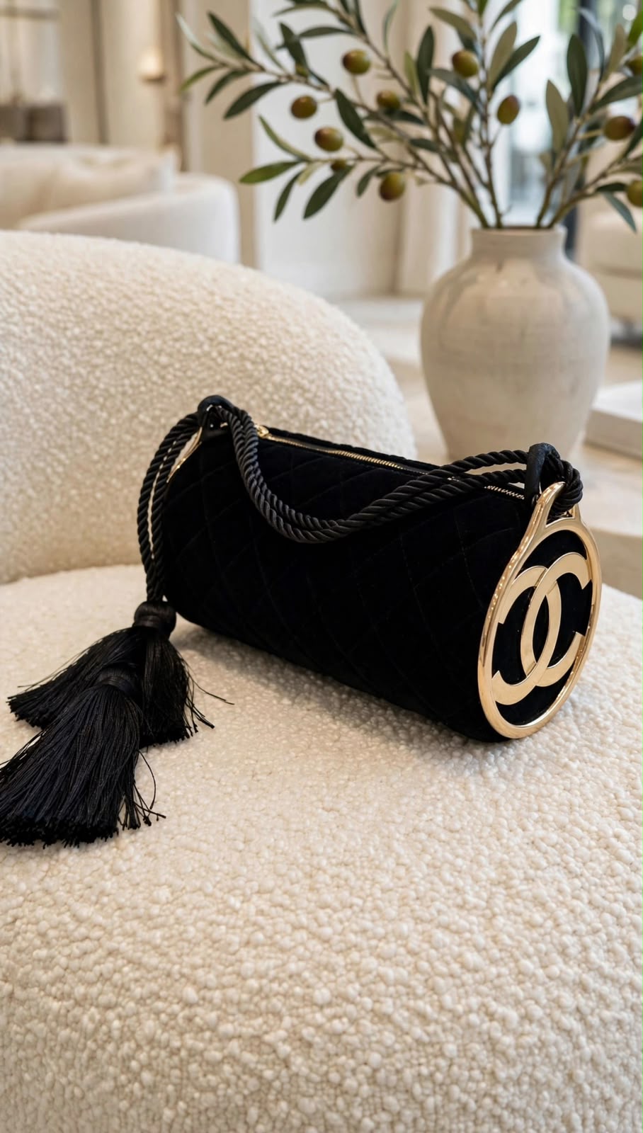 Chanel Cylindrical Shoulder Bag - White, Black