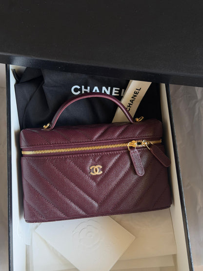 Chanel Chevron Makeup Bag - Burgundy