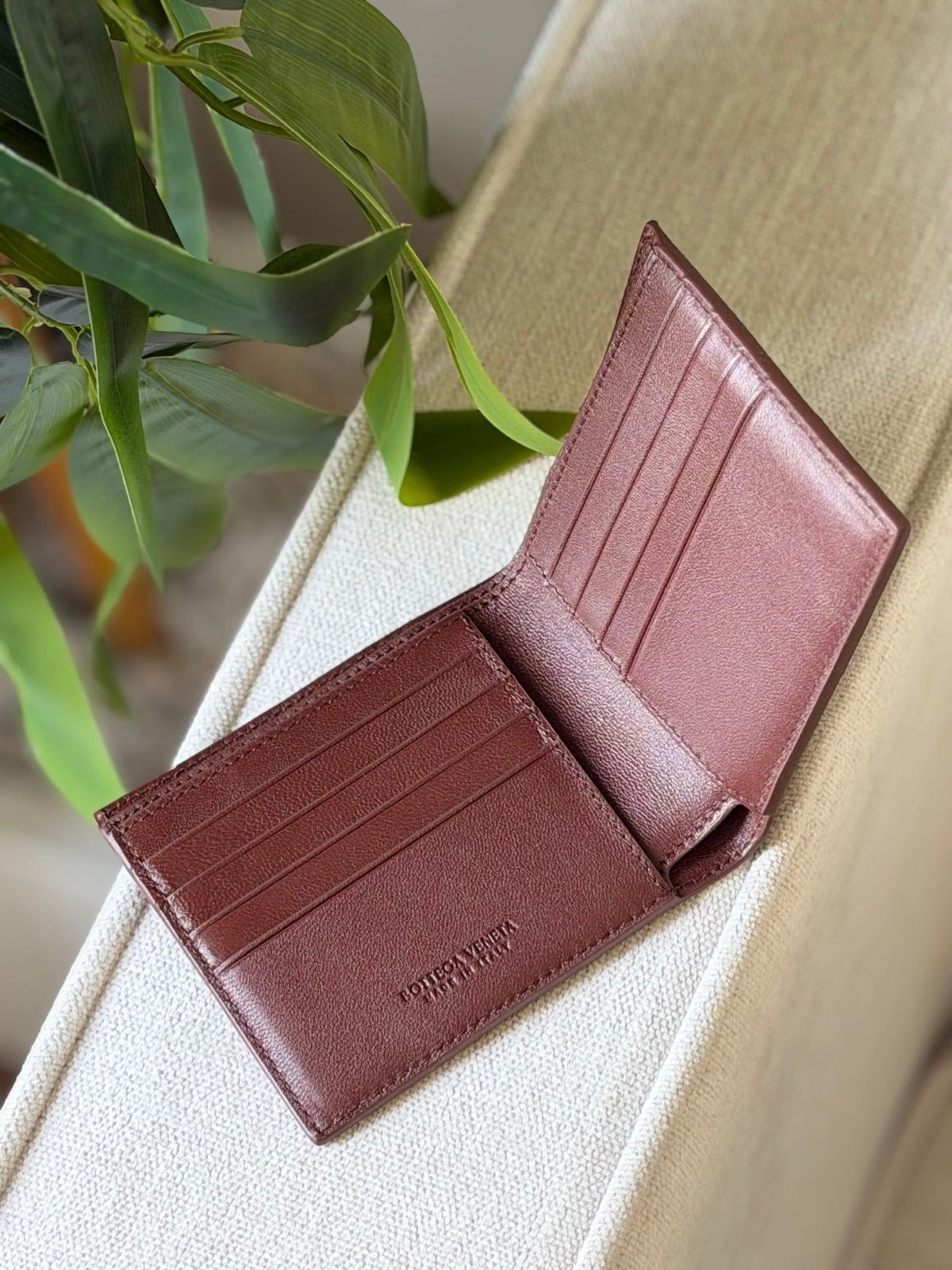 Bottega Veneta Card Slot Wallet - Burgundy Embossed