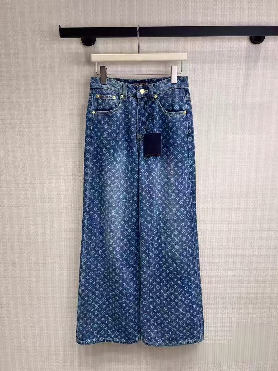 Louis Vuitton Wide-Leg Jeans Pants - Blue Monogram