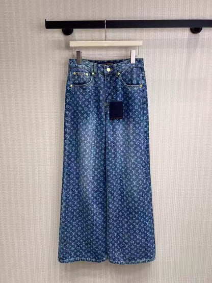 Louis Vuitton Wide-Leg Jeans Pants - Blue Monogram