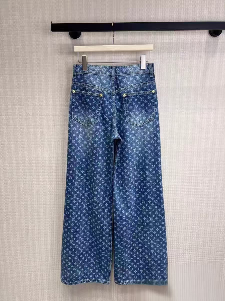 Louis Vuitton Wide-Leg Jeans Pants - Blue Monogram